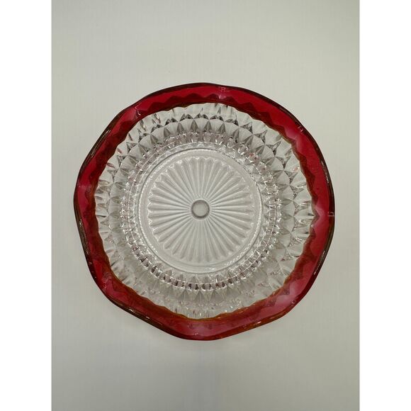 Crystal Candy Dish Ruffled Rim Ruby Red Rim 5.5"  Vintage - Picture 1 of 8